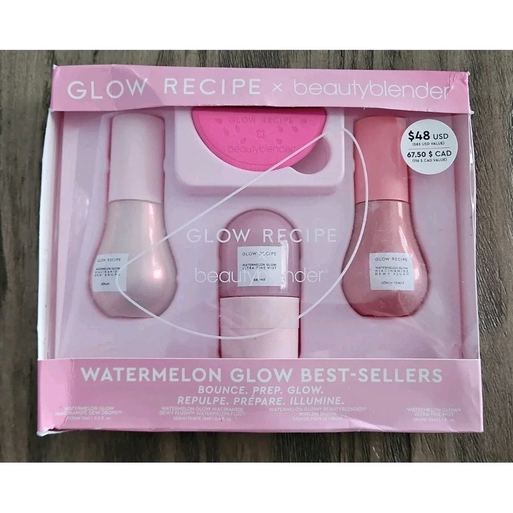 Glow Recipe x Beauty Blender Watermelon Glow Best Sellers Set Lmtd Edtn $83 Val